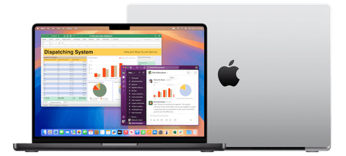 MacBook Pro 14-inch and MacBook Air 15-inch shown front and back
