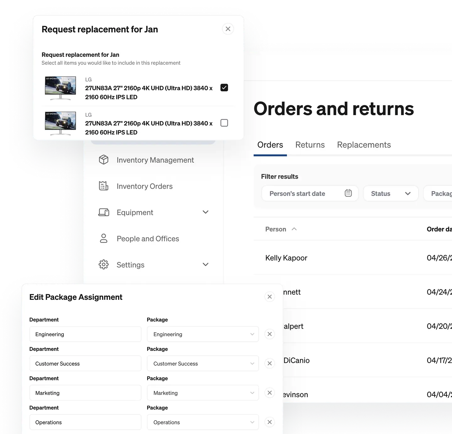 Firstbase IT procurement dashboard with global device orders and delivery tracking